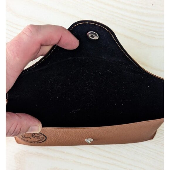 Ray Ban Sunglass Case Brown Faux Leather w/ Black Logo Black Liner - Picture 3 of 3
